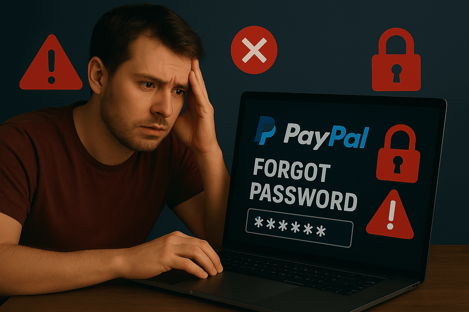 A smartphone displaying the PayPal login screen with a password reset prompt, symbolizing a user with a forgotten password.